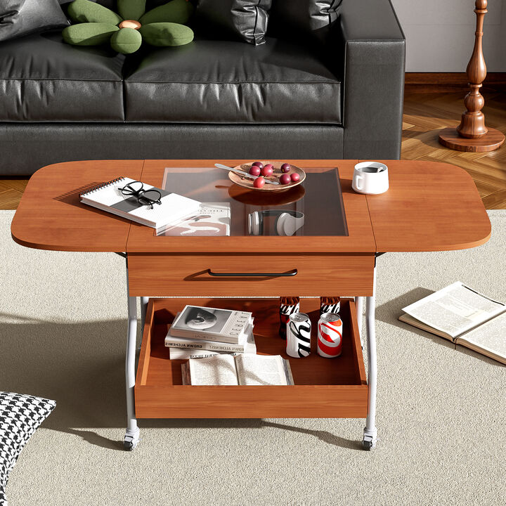 Merax Modern Extended Coffee Table with Wheels