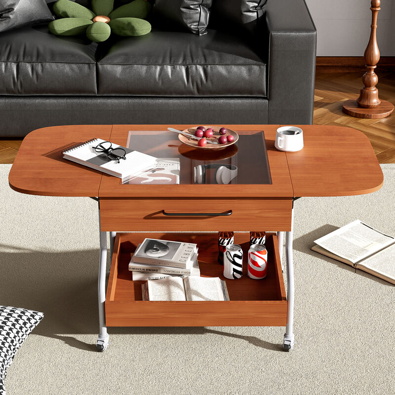 Merax Modern Extended Coffee Table with Wheels