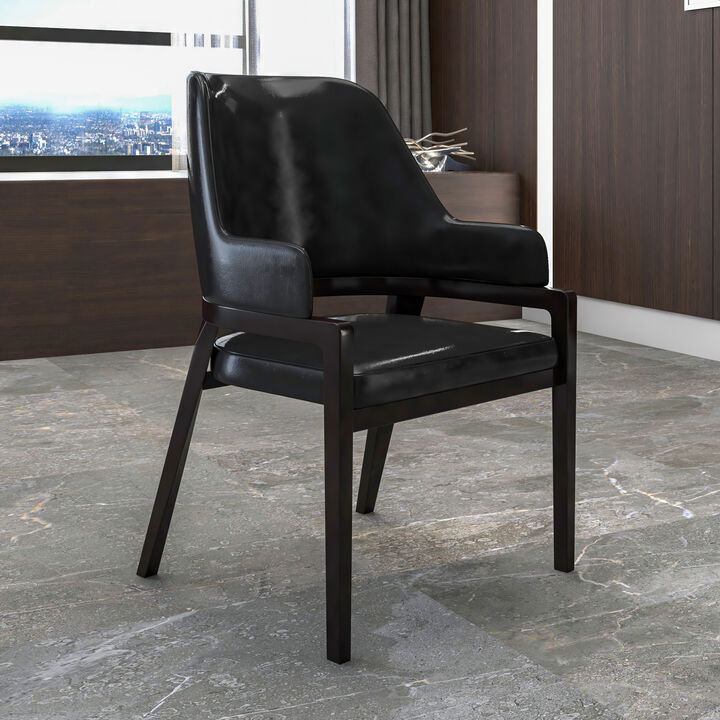 Leisuremod Ethora Collection Modern Wooden Dining Chair in Black Fabric Seat With white top