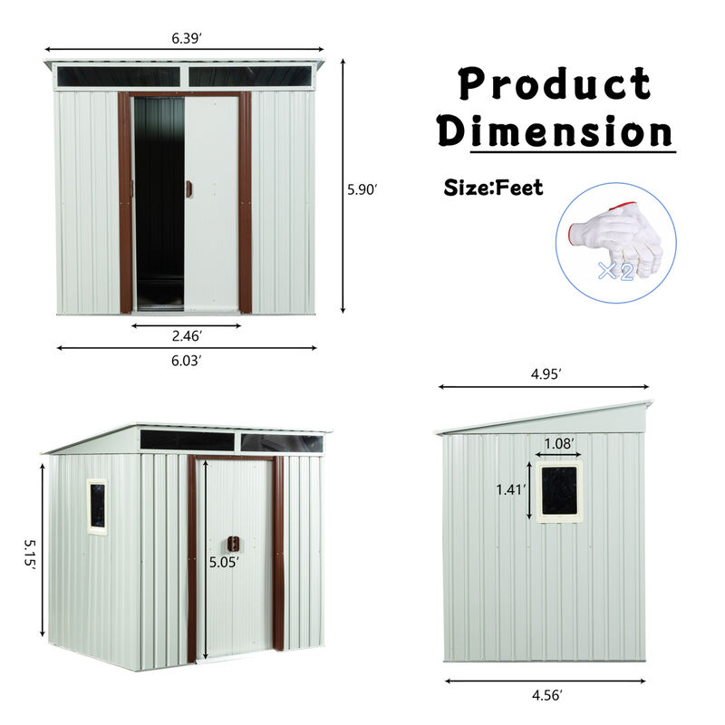 6FT X 5FT Outdoor Metal Storage Shed With Window White