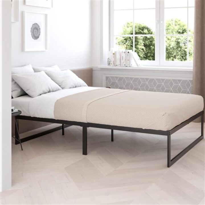 Hivvago King Size 14 Inch Black Metal Steel Slat Platform Bed