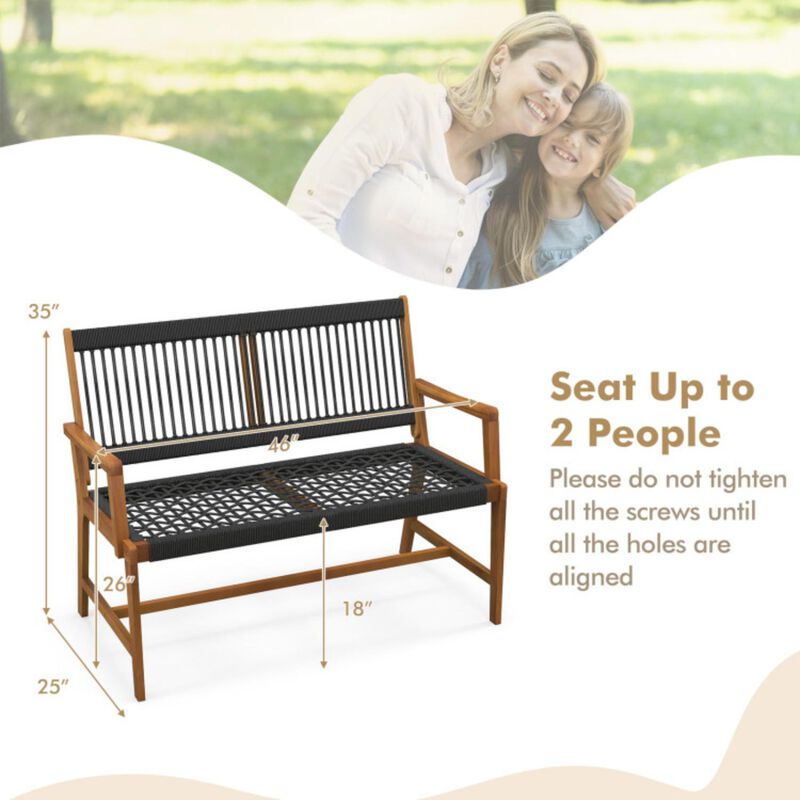 Hivvago Outdoor Acacia Wood Bench with Backrest and Armrests