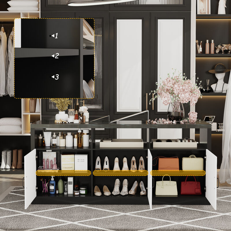 FUFU&GAGA Shoe Cabinet with Storage, 6 Drawers, Open Shelves, Spacious Top, MDF (78.7" W x 23.6" D x 35.4" H), Black & White