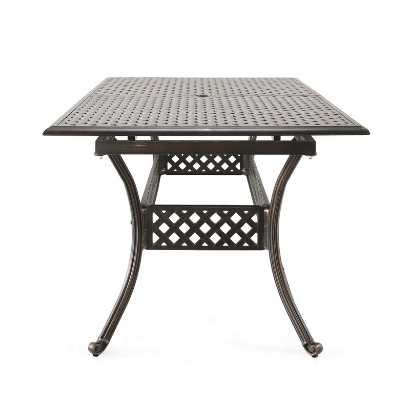 Dining Table, 64-82 Inch Extendable Acacia Wood Top, Aluminium, Dark Brown