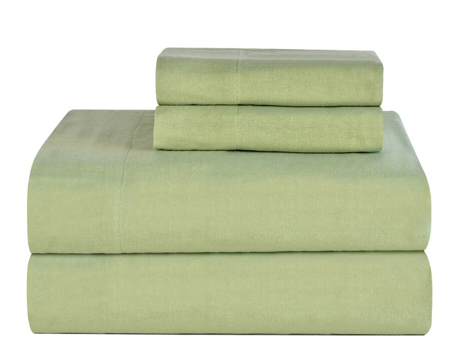 Pointehaven Ultra Soft 100% Cotton Sage Solid 170 GSM Flannel 4 pc Sheet Set, California King