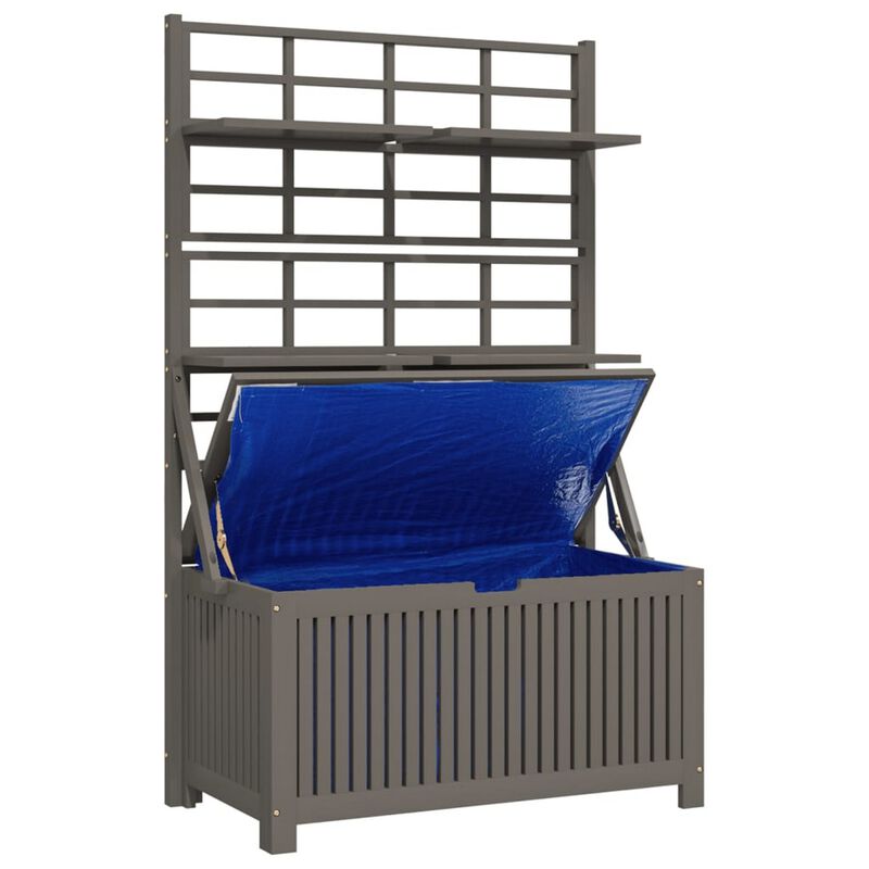 Garden Storage Box with Trellis, Shelves, Gray Acacia Wood, 63 Inch - Benzara