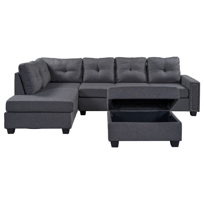 L-Shaped Reversible Sectional Sofa with Storage Ottoman