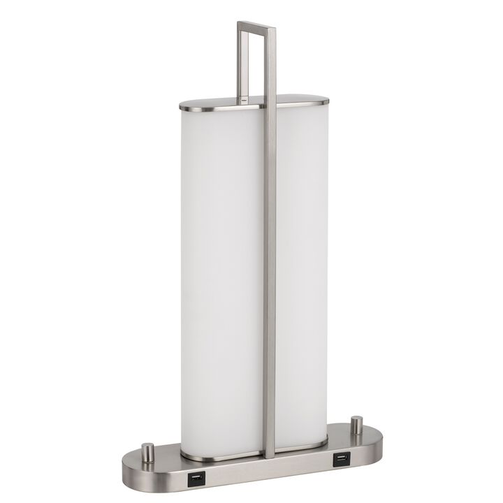 Mora Table Lamp Acrylic Shade, 2 USB, LED Lights, Chrome Steel 23 Inch - Benzara