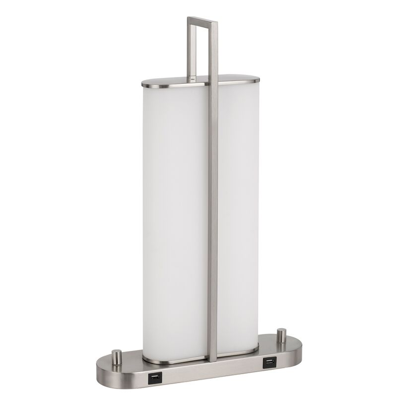 Mora Table Lamp Acrylic Shade, 2 USB, LED Lights, Chrome Steel 23 Inch - Benzara