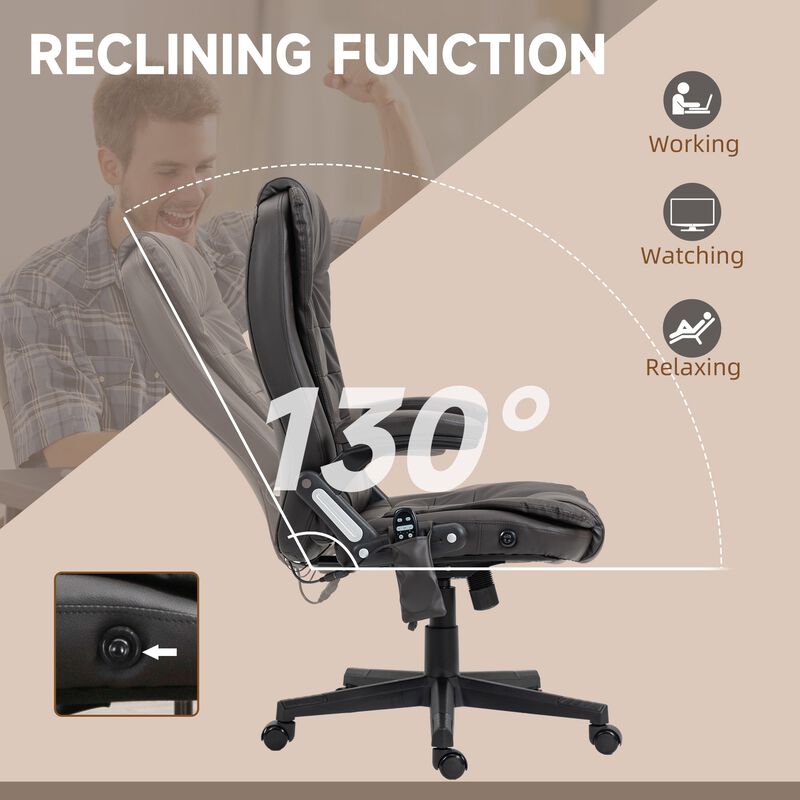 Dark Brown Heated Massage Chair: Reclining, 6 Vibration Points