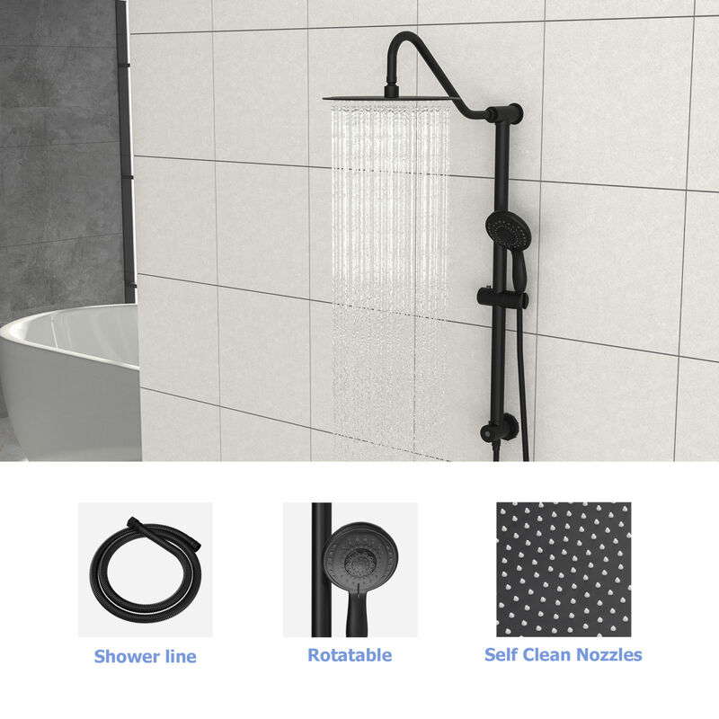 Matte Black 10" Shower System with 5 Function Hand Shower