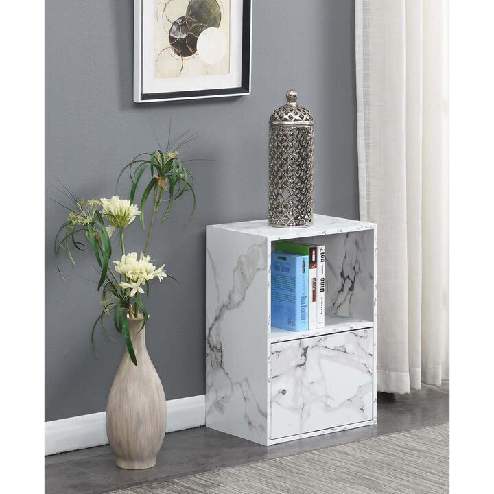 Convenience Concepts Xtra Storage 1 Door Cabinet with Shelf, White Faux Marble