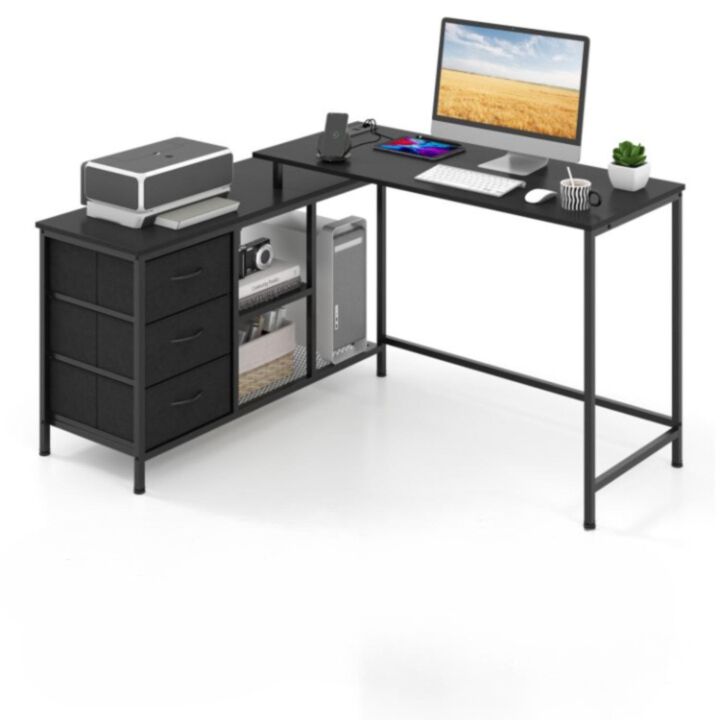 Hivvago L-shaped Computer Desk with Power Outlet for Working Studying Gaming