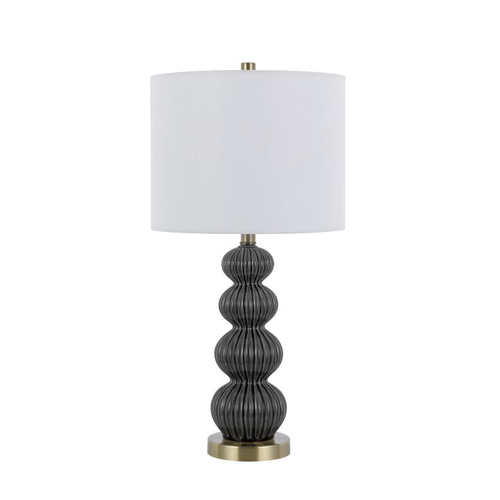 Lomy 26 Inch Table Lamp Set of 2, Stacked Ball Gray Black, White Shade - Benzara