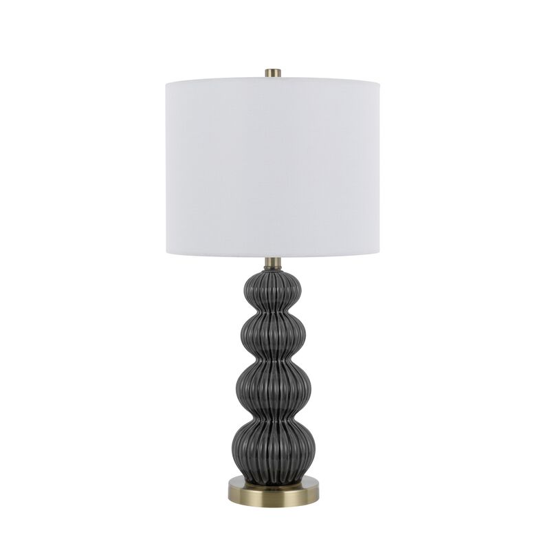 Lomy 26 Inch Table Lamp Set of 2, Stacked Ball Gray Black, White Shade - Benzara