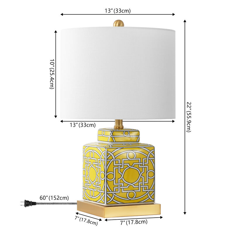 Catherine Modern Transitional Ceramic Metal Square Ginger Jar LED Table Lamp