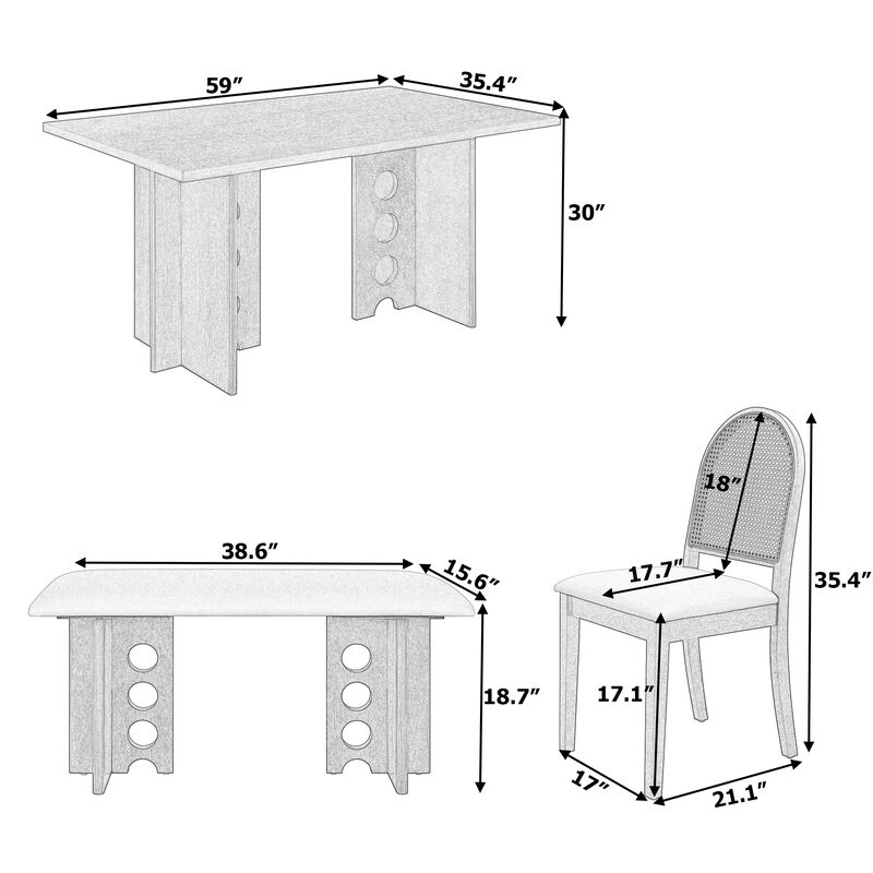 Merax  Modern Double Pedestal 6-Piece Dining Set