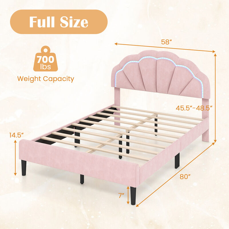 Upholstered LED Bed Frame with Adjustable Flower Headboard