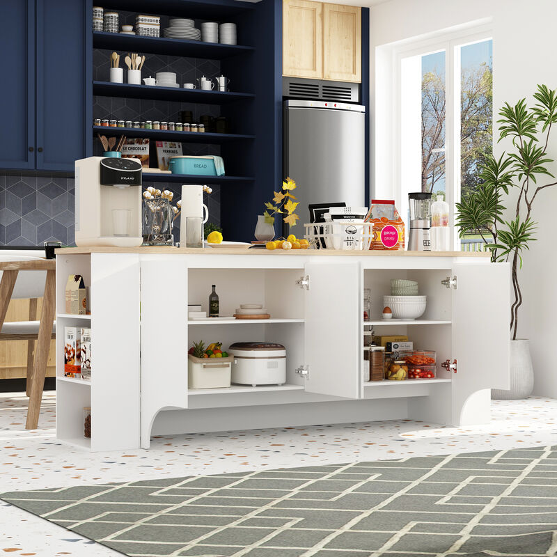 FUFU&GAGA Kitchen Sideboard with Shelves and 4 Cabinet Doors (78.6" W x 31.5" H x 15.7" D),White and Oak