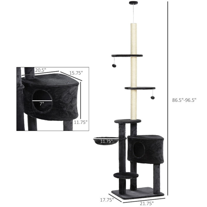 Grey Vertical Cat Paradise: Floor-to-Ceiling Tree with Platforms