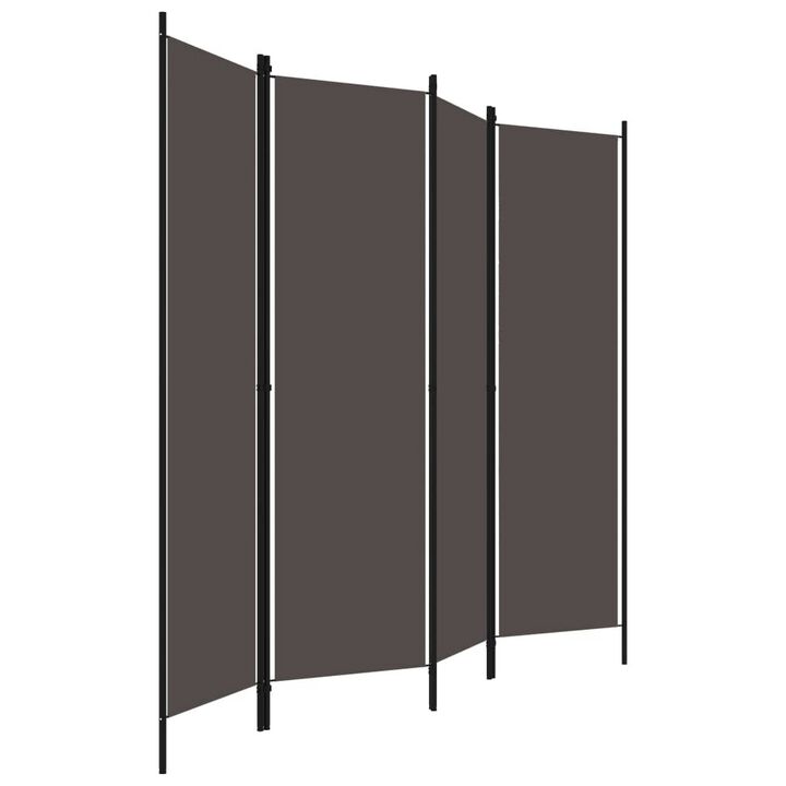 Freestanding Room Divider with 4 Panels, Dark Gray Fabric, 71x79 Iron - Benzara