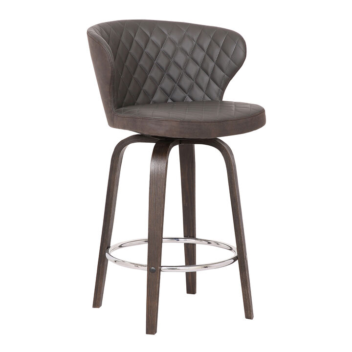 Mynette  Swivel Brown Faux Leather Bar Stool