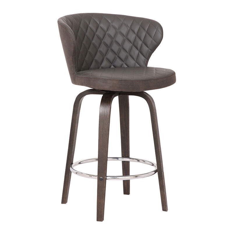 Mynette  Swivel Brown Faux Leather Bar Stool