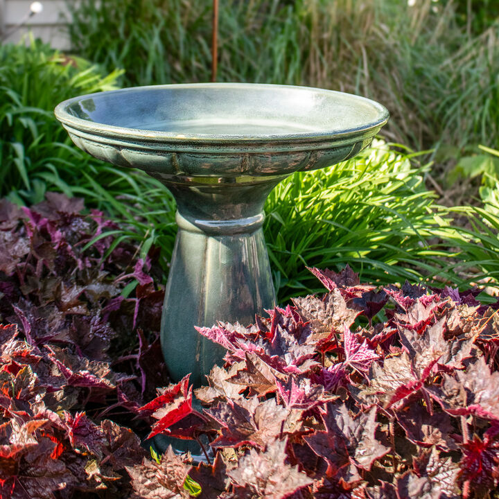 Sunnydaze Avignon Green Mist Glazed Ceramic Bird Bath - 18.75" H