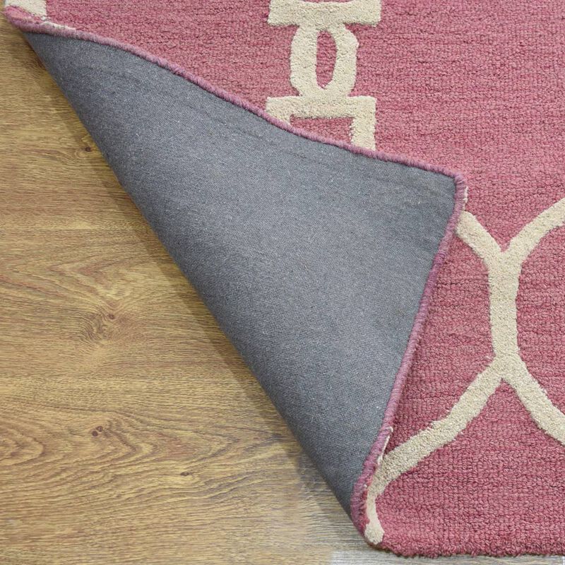 RUGSOTIC CARPETS HAND TUFTED WOOL ECO-FRIENDLY AREA RUGS  - 9'x12', Rectangle Shape, Pink & Beige, Geometric Modern Design, High Pile Handmade Area Rugs for Living Room, Bed Room (K01004)