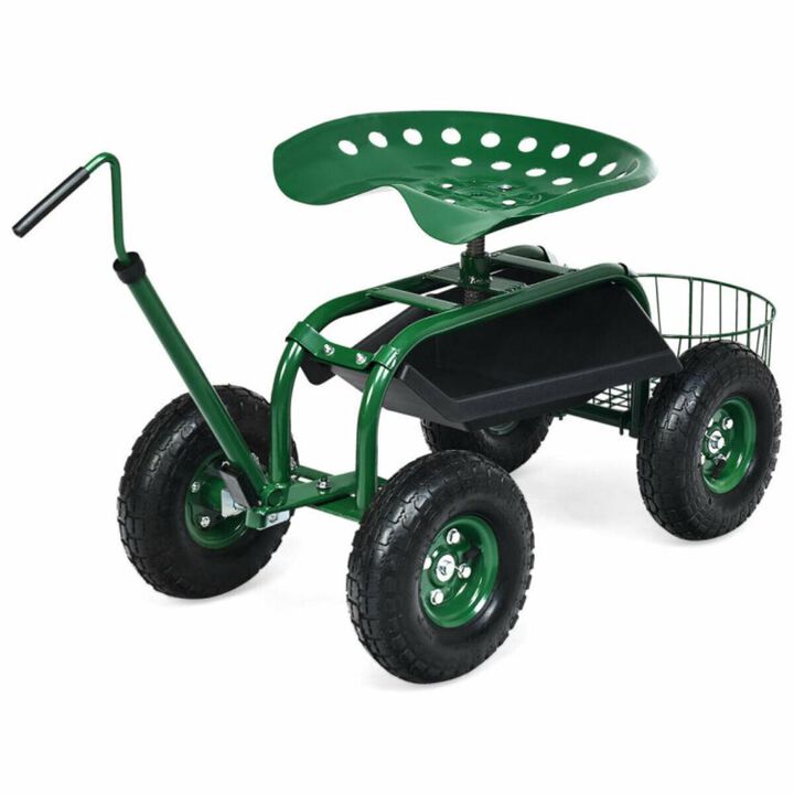 Hivvago Extendable Handle Garden Cart Rolling Wagon Scooter