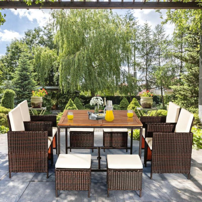 Hivvago 9 Pieces Patio Rattan Dining Cushioned Chairs Set