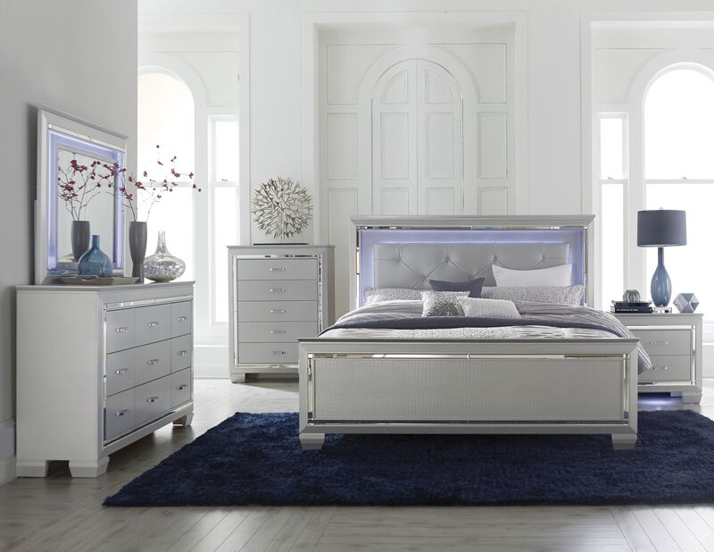 Streamdale Silver Finish Nightstand with Alligator Embossed Drawers