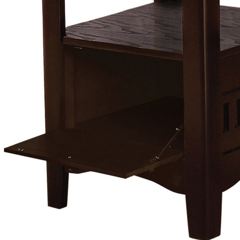 60 Inch Counter Height Table with Storage, Open Shelf, 6 Seater, Brown - Benzara