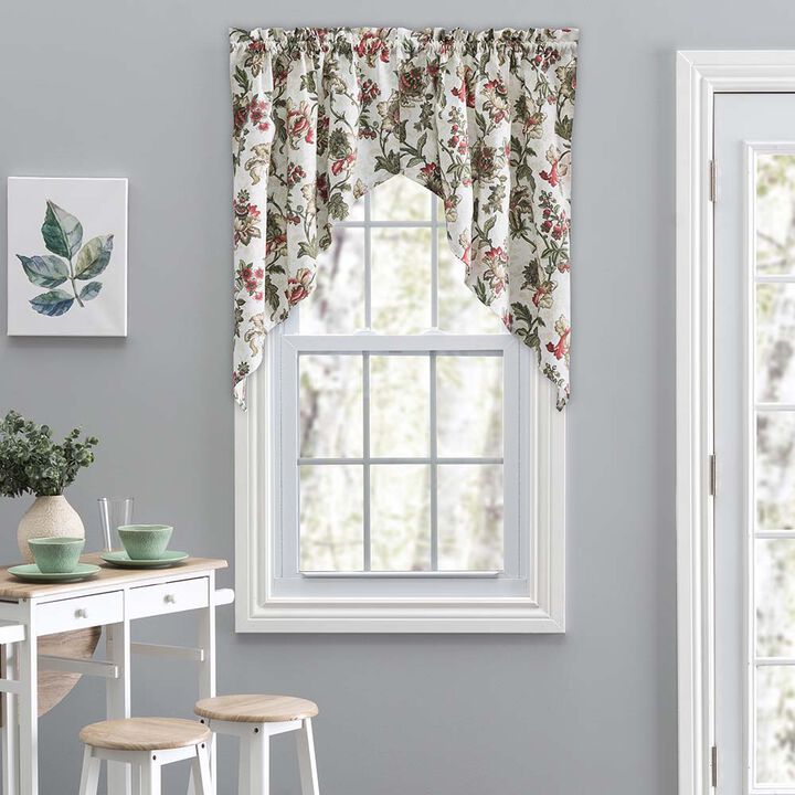 Ellis Curtain Madison Floral Design Printed Natural Ground 1.5" Rod Pocket Tailored Swag 56" x 36"