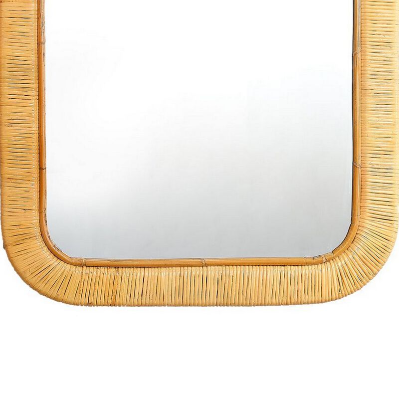 Mirror with Rectangular Woven Rattan Frame, Brown and Silver-Benzara