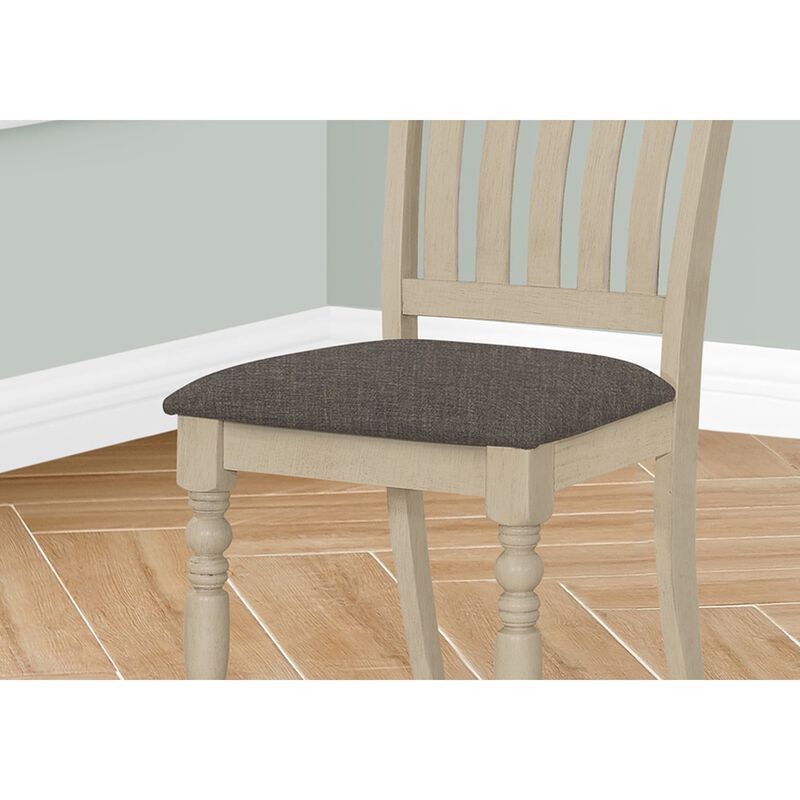Monarch Specialties I 1392 - Dining Chair, 39" Height, Set Of 2, Upholstered, Dining Room, Kitchen, Side, Antique Grey, Grey Fabric, Wood Legs, Transitional