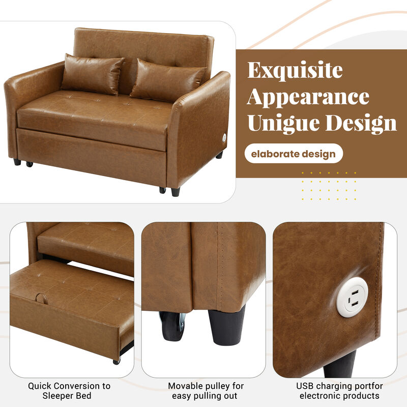Merax Convertible PU Loveseat Sleeper Sofa Bed