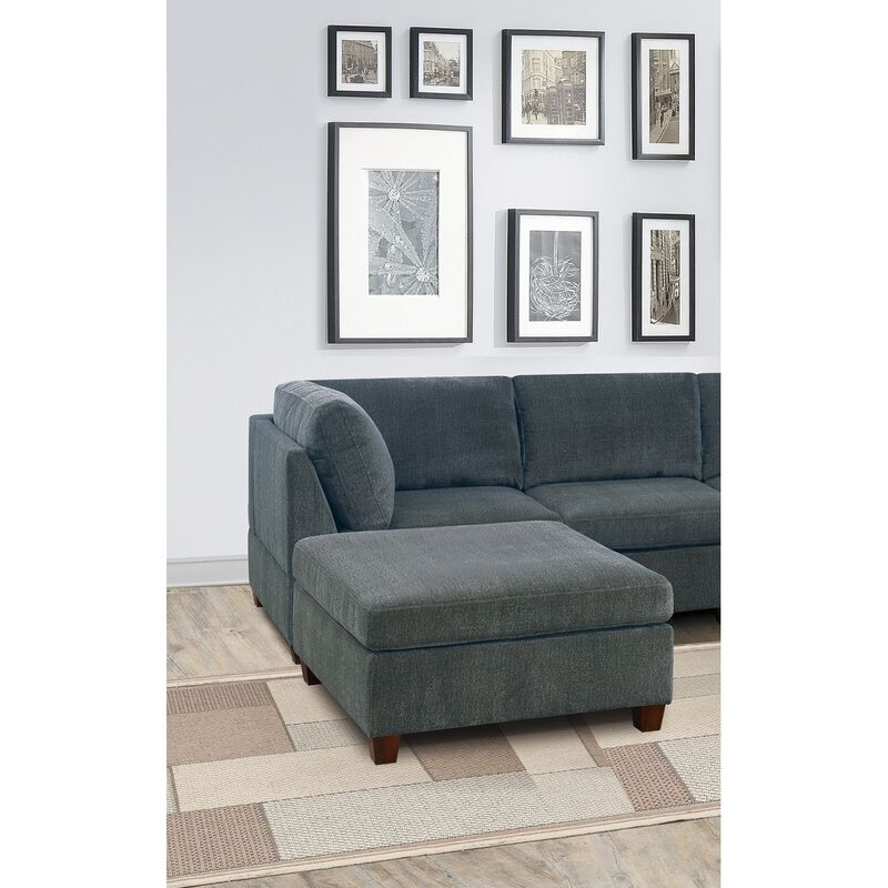 7 Piece Gray Chenille Modular Sectional: U-Sectional, Modern Couch, 2X Corner Wedge, 3X Armless Chairs, 2X Ottoman