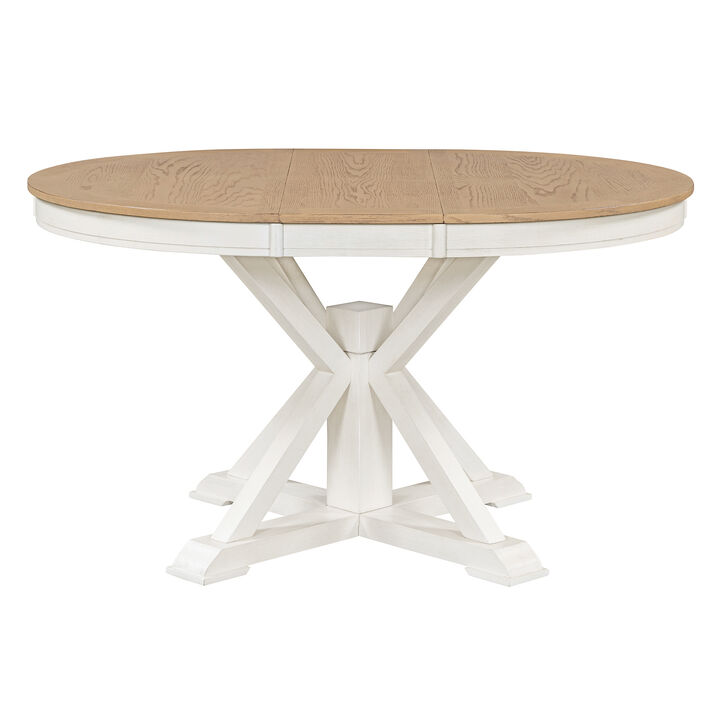 Gewnee  Retro Functional Extendable Dining Table with a 12" Leaf for Dining Room and Living Room (Oak Natural Wood + Off White)