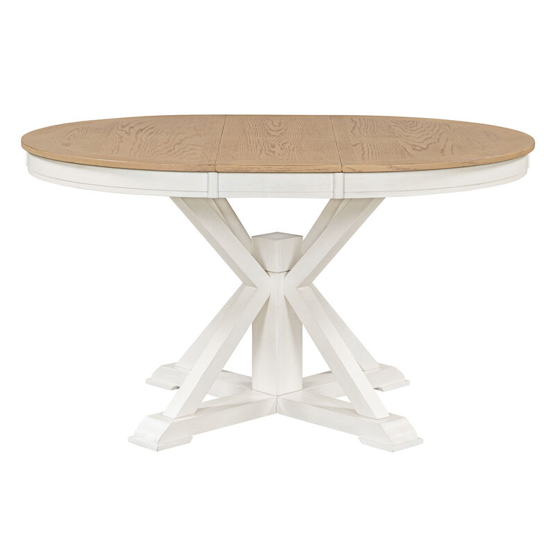 Gewnee  Retro Functional Extendable Dining Table with a 12" Leaf for Dining Room and Living Room (Oak Natural Wood + Off White)