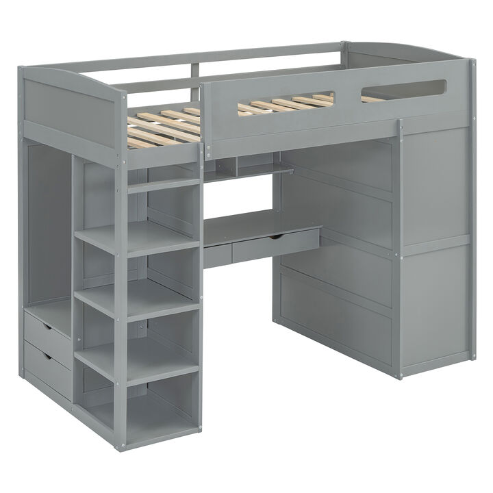Merax Classical Loft Bed with Desk and Wardrobes