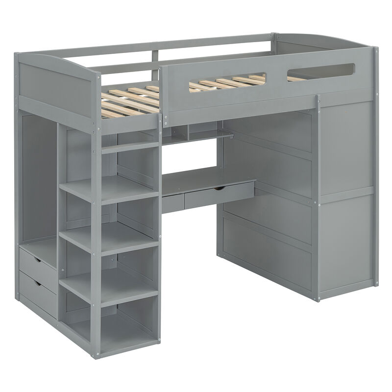 Merax Classical Loft Bed with Desk and Wardrobes