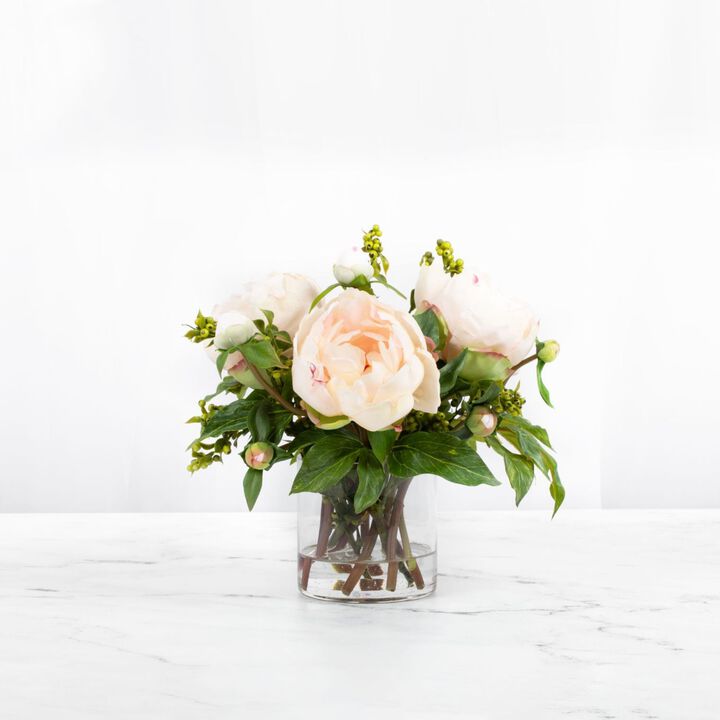 Faux peony arrangement in vase