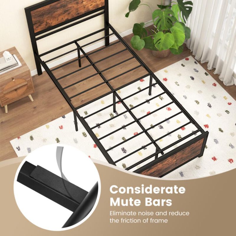 Hivvago Twin Size Bed Frame Metal with High Headboard and Mute Bars