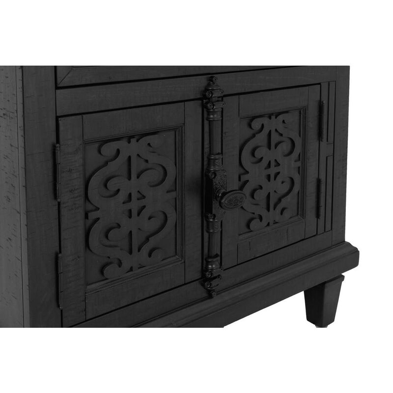 Sleigh night stand with USB charging port in Rustic Gray