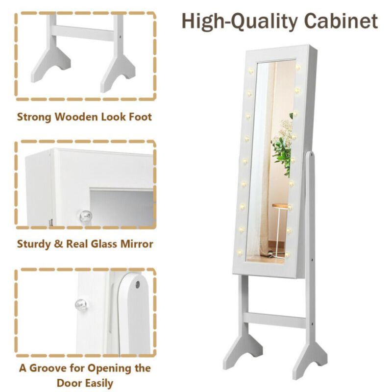 Hivvago Mirrored Jewelry Cabinet Armoire Organizer w/ LED lights