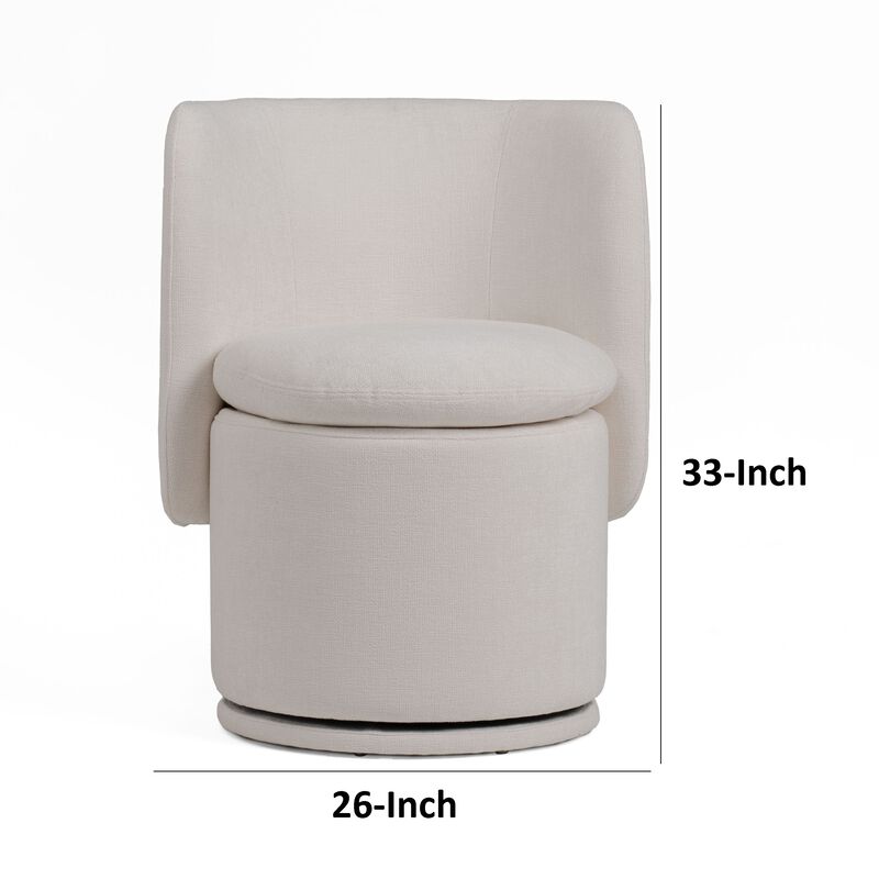 Reno Nori 26 Inch, Swivel Dining Chair, Off White Fabric, Wingback, Wood - Benzara