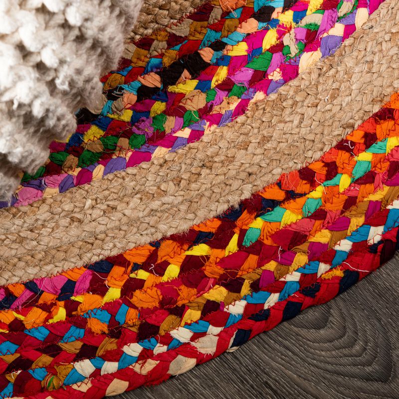 Isla Round Boho Braided Rag & Jute Multi/Natural Round Area Rug