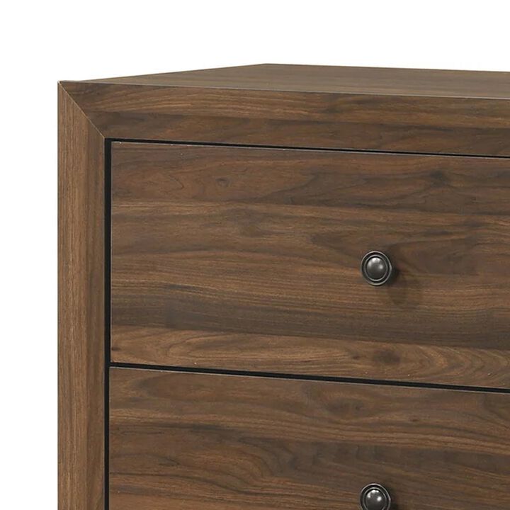 Shan 45 Inch Tall Dresser Chest, 4 Drawers, Cherry Brown Wood Finish - Benzara