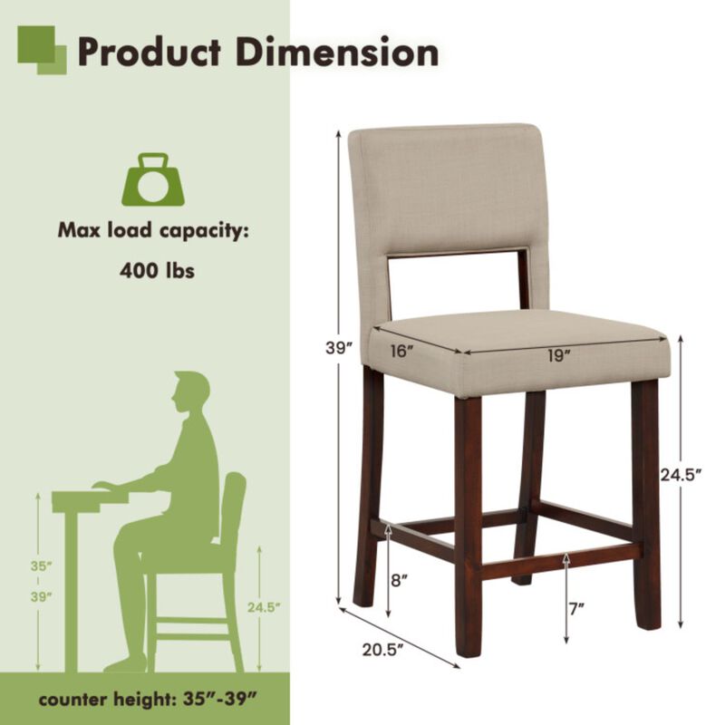 Hivvago 2 Piece Bar Chair Set with Hollowed Back and Rubber Wood Legs